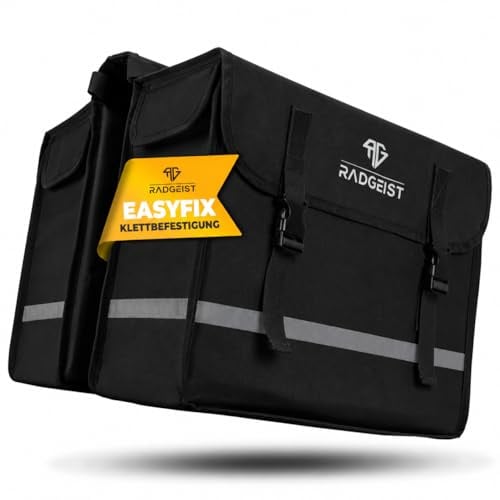 RADGEIST Fahrrad Doppeltasche für Gepäckträger I Gepäckträgertasche doppelt aus wasserabweisendem Material I Fahrradtasche Gepäcktasche 40L (Schwarz, 40L)