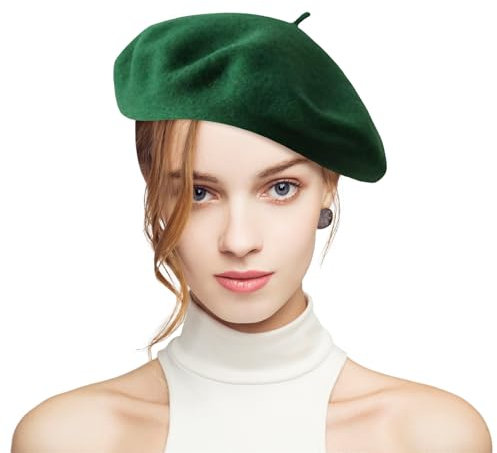 Fnaobai Klassische französische Baskenmütze aus Wolle, für Mädchen, Herbst, Winter, Künstler, Maler, grün, Einheitsgröße