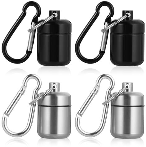 4 Stück Schlüsselanhängerbox,Tragbare Box für Ohrstöpsel Mini-Aufbewahrungsbox für Reisen und Outdoor Wandern Camping