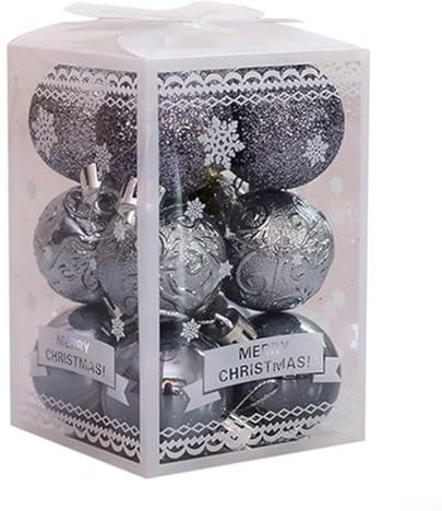 12 Weihnachtskugeln für Weihnachtsbaum, bruchsichere Kunststoffkugeln, farbig und glitzernd, Weihnachtsdekoration, 4,1 cm Set (grau)