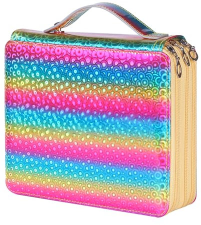 Shulaner 120 Slots Federmäppchen mit Reißverschluss Verschluss Bleistifttasche wasserdichte PU Leder Stift Organizer Aufbewahrungshalter (Verlaufskreis)