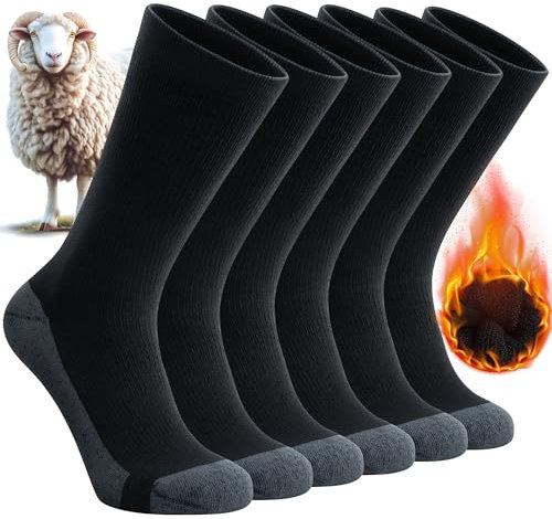 Benirap Mens Thermal Socks Merino Wool Socks Winter Thick Warm Sock Cushioned Moisture Wicking Athletic Sock for Hiking Walking Work Outdoor Sports, 3 Pairs