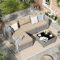 Amopatio Rattan Gartenmöbel-Set, Poly Rattan Sitzgruppe Couch 5 Teilig mit 3er Sofa, Sessel, Kissen und Glastisch für Garten, Terrasse und Balkon, Lounge-Set, Grau-meliert & Khaki Bezüge
