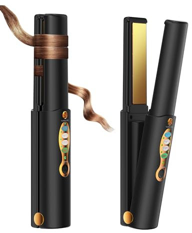 ISIX Cordless Hair Straightener and Curler 2 in 1, Pure Titanium Portable Mini Flat Iron, Dual Voltage,Heats Up in Seconds,3 Adjustable Temp for Thin Straight Fine Hair,Travel Size Preferred Gifts