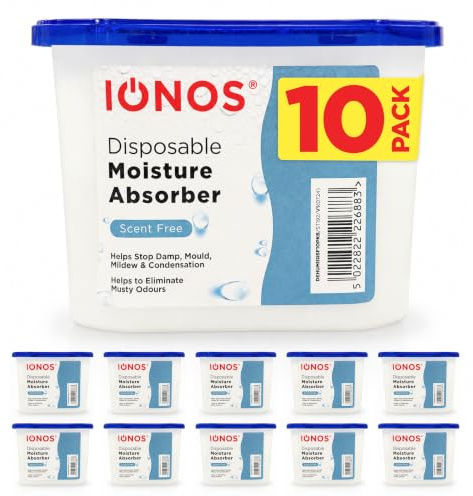 Status IONOS Disposable Dehumidifier, 500ml, 10 Pack, White | Moisture Absorber, Scent Free Crystals, Damp, Condensation and Mould Control, DEHUMIDSF10PKB