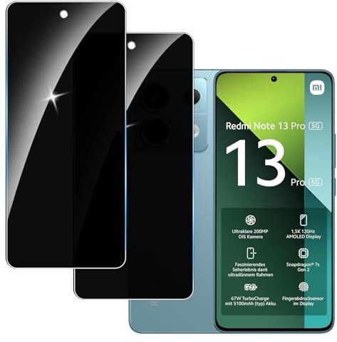 LYPHPE [2 Pièces] Anti-Espion Verre Trempé pour Redmi Note 13 Pro 5G, Protecteur D'écran de Confidentialité, 9H Dureté Film Protecteur Vitre, Anti-empreintes, Sans Bulles,Anti-rayures,