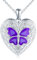 Herz Foto Kette Silber 925: Halskette Damen Schmetterling Medaillon zum Öffnen für Bilder - Tiere Anhänger Ketten Mode Amulett Schmuck - Personalisierte Geschenk für Frauen Mama Freundin Mädchen Lila