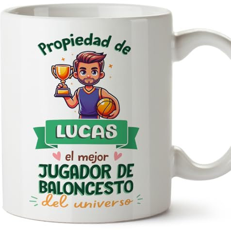 MUGFFINS Tazas Personalizadas para JUGADOR DE BALONCESTO hombre - En Español - Propiedad de - 11 oz / 330 ml - Regalo Personalizable original y divertido