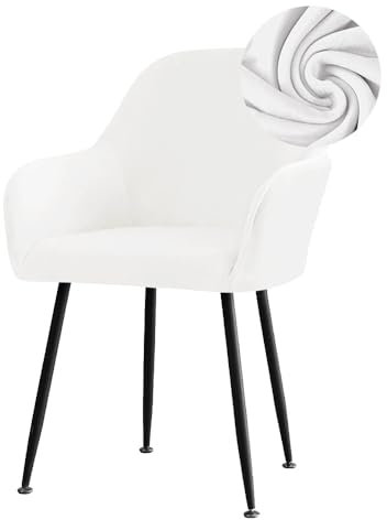 Stretch Stuhlhussen für Esszimmerstühle Samt Stuhlhussen mit gebogener Rückenlehne und Armlehne Bezug für Drehsessel abnehmbar und waschbar für Esszimmer Hochzeit Party Hotel (weiß 6 Stück)