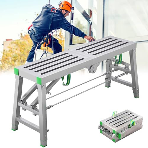 GESAIDES Adjustable Work Platform Support 440kg, Portable Stool Folding Ladder, Non Slip, for Home Engineering Workbench Folding Steel Scaffolding Ladder,180cm