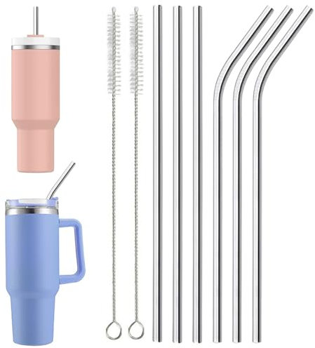 Liuer Straws, 6 Piece Steel Drinking Water Straws Stainless Steel Metal Straws Stainless Steel Metal Straws Drinking Water Straws Long, for 40 oz. Stanley Cups, 2 Cleaning Brushes Att