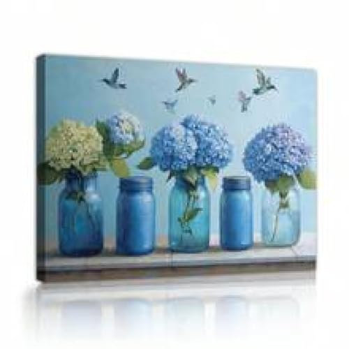 XINBAO Kunstwerk Stillleben Leinwand Wandkunst Dekor Blumenstrauß Blau Vergissmeinnicht Blumen Bilder Poster Kunstwerk Vase Malerei Drucke 30x45cm Rahmenlos