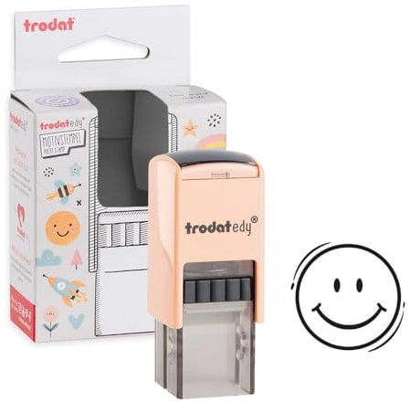 Trodat edy Motivstempel Smiley - selbstfärbendes Stempelset in Pastell Creme, Abdruck Schwarz, 20 x 20 mm, für Lehrer, Pädagogen, Eltern und alle, die mit Herz motivieren und belohnen.