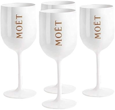 JiaWell 4 Stück Champagner Becher Ice Imperial Sektgläser Set,0.48L Acryl-Glas Mote Rose Champagnergläser,Wine Party Flöte Kunststoff Weinglas Sektglas, Weiß