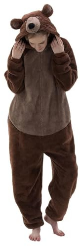 PENGMAI Bear Onesie Pyjamas Flannel Cosplay Animal One Piece Costumes,Women Men Halloween Costume Sleepwear Homewear Jumpsuit
