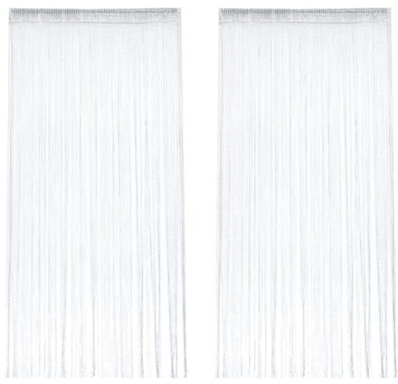 Lot de 2 rideaux en fils blancs de 1 x 2 m, séparateurs de porte en polyester transparent pour balcon, chambre à coucher, séparation décorative avec protection contre les moustiques, facile à