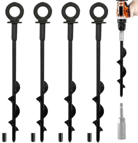 BOOSHMall 4er Set Bodenanker, Erdanker Trampolin, Zeltheringe, Heavy Duty Metall Trampolin Anchor Kit, starker Wind für Zelt, Vordach, Schuppen