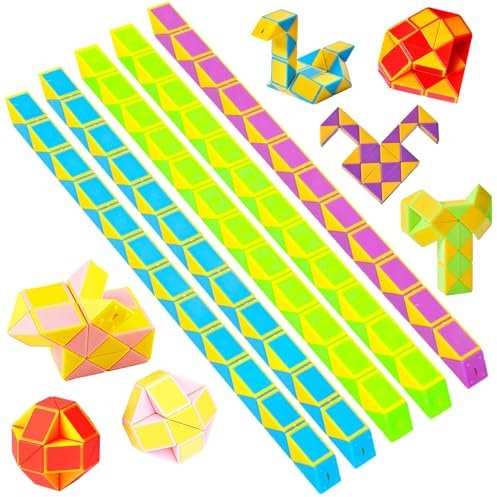 Galenecx 12 Stücke Magic Snake, 24 Blöcke Magische Schlangen Würfel, 3D Puzzle Magic Snake Cube, Kindergeburtstag Gastgeschenke, Knobelspiele für Kinder Erwachsene
