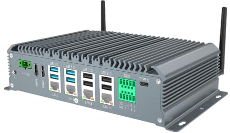 SunKol Fanless Industrial PC Windows 11 Pro Desktop PC, Intel I7-10710U 32GB RAM 1TB SSD, 4xLAN, 4xUSB 3.0, 4xUSB 2.0, 6xCOM, 8xGPIO, Dual HDMI, VGA, TYPE-C, WIFI, Rugged Mini Computer