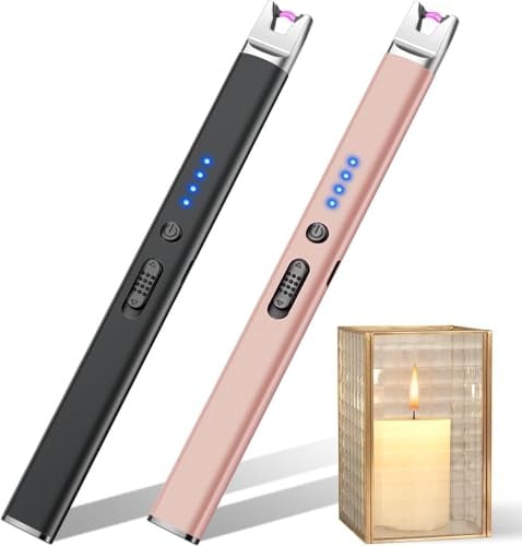 Electric Candle Lighter 2 Pack, Long Reach Lighter USB C Rechargeable for Scented Candle and BBQ, Electronic Arc Plasma Lighters Flameless and Slim Portable, Gifts for Women