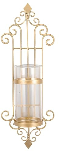 SOIMISS Rose Gold Wall Mounted Candle Holder Wrought Iron Candle Stand Glass for Living Room Decor and Wedding Party