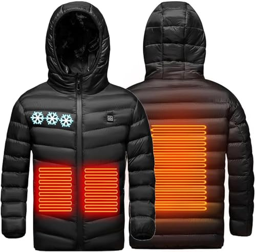 Manteau Doudoune Chauffant Enfants USB Manteau Doudoune Chauffant Electrique Garçons Filles avec 3 Zones de Chauffage pour Le Travail en extérieur Tenue Quotidienne Ski Équitation Moto