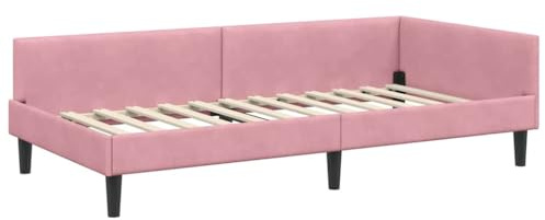 vidaXL Corner Bed Frame Pink 80 x 200 cm Velvet and Engineered wood, Elegant, Modern Bed Frame, Breathable Material, Durable Structure, Simple Design, Rectangular Bedroom Furniture