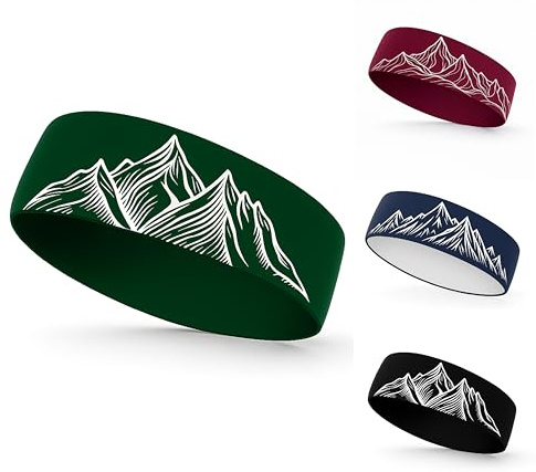 Sport Stirnband Berge – Doppelseitiges Performance Headband, Unisex, Nachhaltig, Elastisch, Leicht & Atmungsaktiv – Ideal zum Wandern, Laufen & Outdoor – Feuchtigkeitsableitend & Rutschfest (Grün)
