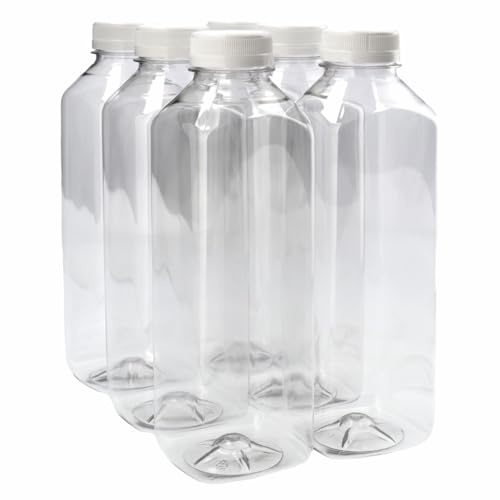 Plastic flessenshop 60 x Saftflasche Kunststoff 750 ml - Quadratisch - PET-Flaschen mit Verschluss weiß - BPA-freier PET-Kunststoff - Nachfüllbaar - Mit Verschluss - Leere Flaschen - 60 Stück