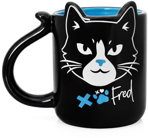 ConQuest Lights Out Fred Approved Mug | Sculpted Cat Ears & Tail Handle, Microwave & Dishwasher Safe, Gifts for Readers, Officially Licensed
