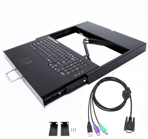 1U Rackmount Keyboard with Touchpad, USB/PS2 Connection, 99-Key Keyboard Drawer, Metal Rack Mount Tray for 19 Server Rack, Hot-Pluggable Design, Space-Saving 1U Steel Build, Durable Construction