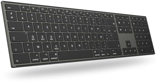 OMOTON Teclado Bluetooth inalámbrico para Mac, metal recargable, 3 canales AZERTY