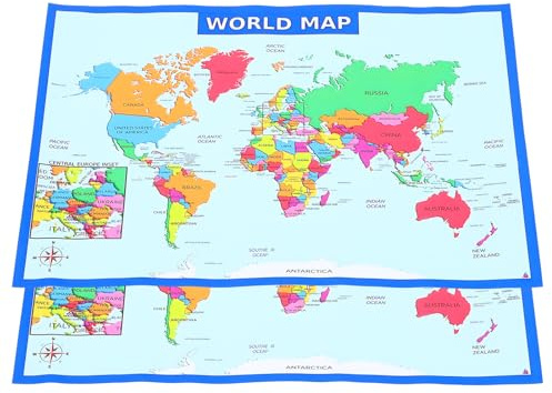 Abaodam Mappa Murale del Mondo 2 Fogli per Scuola e Camera da Letto, Poster Didattico 50X35 CM per Ragazzi
