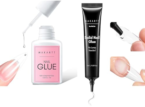 Makartt Nail Glue 2 Set – Extra Strong 5s Quick Dry 7ml & 20s Semi Solid 10ml for Press-On, Fake Nails, Tips, Small Repairs, Long-Lasting Hold, Beginner Friendly, No UV/LED Needed