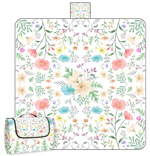 Forbabe Picknickdecke 200x200 cm, Extra große Picknickmatte | Wasserdicht Strandmatte Maschinenwaschbar Picnic Blanket, Camping Stranddecke für Strand Picknick Garten (Blumen)