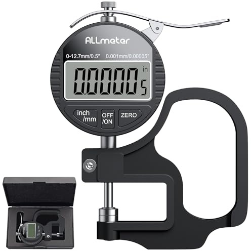 ALLmeter Spessimetro Digitale 0-12,7mm/0,5” con Precisione 0,001mm/0,00005 | Misuratore di Spessore Elettronico con Display LCD, Funzione Auto-Zero e Spegnimento Automatico per Pelle, Carta, Tessuto