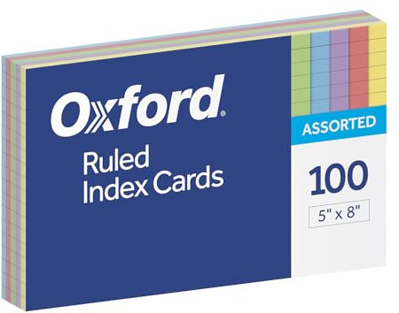 Oxford Index Cards, Assorted Colors, 5 x 8, Ruled, 100-Pack (35810)