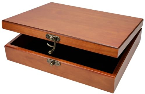 WE Games Old World Wooden Box with Brass Latch – Vintage-Style Wooden Keepsake Box for Jewelry & Trinket Storage, Light Cherrywood Finish