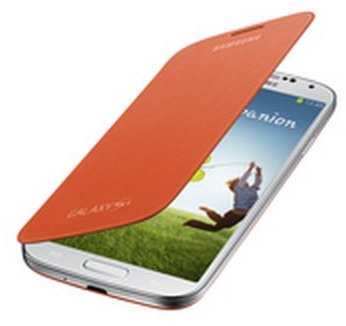 Samsung Flip - Funda para móvil Galaxy S4 (Con tapa, protección del terminal, sustituye a la tapa trasera), naranja