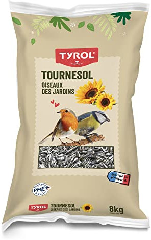 Tyrol Graines pour Oiseaux Extérieurs - Tournesol, Durables et Écologiques pour la Survie et le Bien-Être des Oiseaux de Jardin - 8KG ODC
