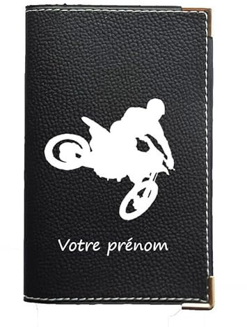 Syl'la Porte Carte Grise et Papier Voiture en Simili pour Femme ou Homme Noir (Moto Cross personnalisé avec prenom)