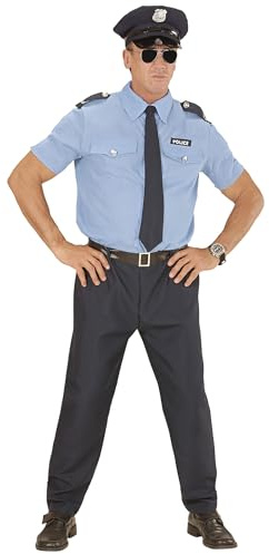 W WIDMANN MILANO Party Fashion - Polizei Kostüm | 5-teilig mit Hemd, Hose, Gürtel, Krawatte und Mütze für Karneval und Mottoparty