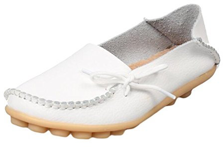 Heheja Damen Freizeit Flache Schuhe Low-top Mokassin Loafers Erbsenschuhe Weiß Asia 41 (25.5cm)