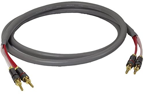Blue Jeans Cable Canare 4S11 Speaker Cable, with Ultrasonically-Welded Conventional (Non-Bi-Wire) Terminations, (One Cable - for one Speaker); Assembled in The USA (40 Foot, Bananas to Bananas, Grey)