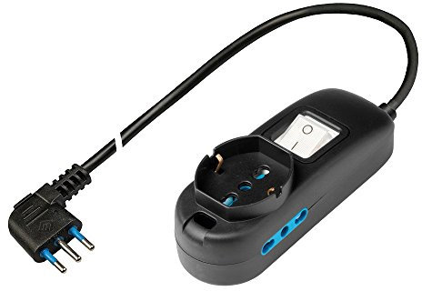 Poly Pool PP2505.2XL Multipresa con Cavo da 5 m – 2 Prese Bivalenti 10/16A 2P+T + 1 Presa Pluristandard 10A+schuko – Spina Salvaspazio da 16A, 3500 W, Nero, 5 Metri