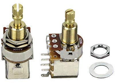 FLEOR 2PCS Gitarren-Push-Push-Schalter Potentiometer A250K Pot Audio Taper Copper Lange geteilte Welle für E-Gitarren-Bass-Part
