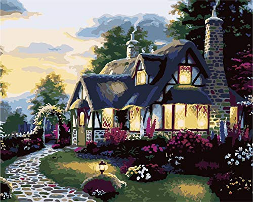 WOWDECOR DIY Malen nach Zahlen für Erwachsene Kinder Mädchen, Schloss Garten Bäume 40x50cm Vorgedruckt Leinwand-Ölgemälde (Schloss, mit Rahmen)