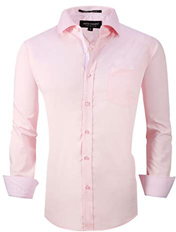 Alex Vando Mens Dress Shirts Wrinkle Free Regular Fit Stretch Rayon Bamboo Button Down Shirt, Pink, Medium