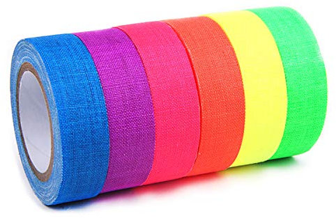 YMWALK UV Schwarzlicht Reaktivband Fluoreszierendes Klebeband Gürtel Nacht Leuchtband Leuchten im Dunkeln Band Neonbänder für Halloween Schwarzlicht Party Dekoration (6Pcs / 6colors, 15mmX5M)