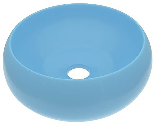 vidaXL Lavabo Rond de Luxe Vasque à Poser de Toilette Lave-mains de Salle de Bain Cuisine Vestiaire Maison Intérieur Bleu Clair Mat 40x15 cm Céramique